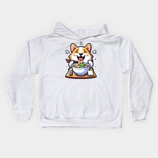 cute corgi eating ramen Kids Hoodie